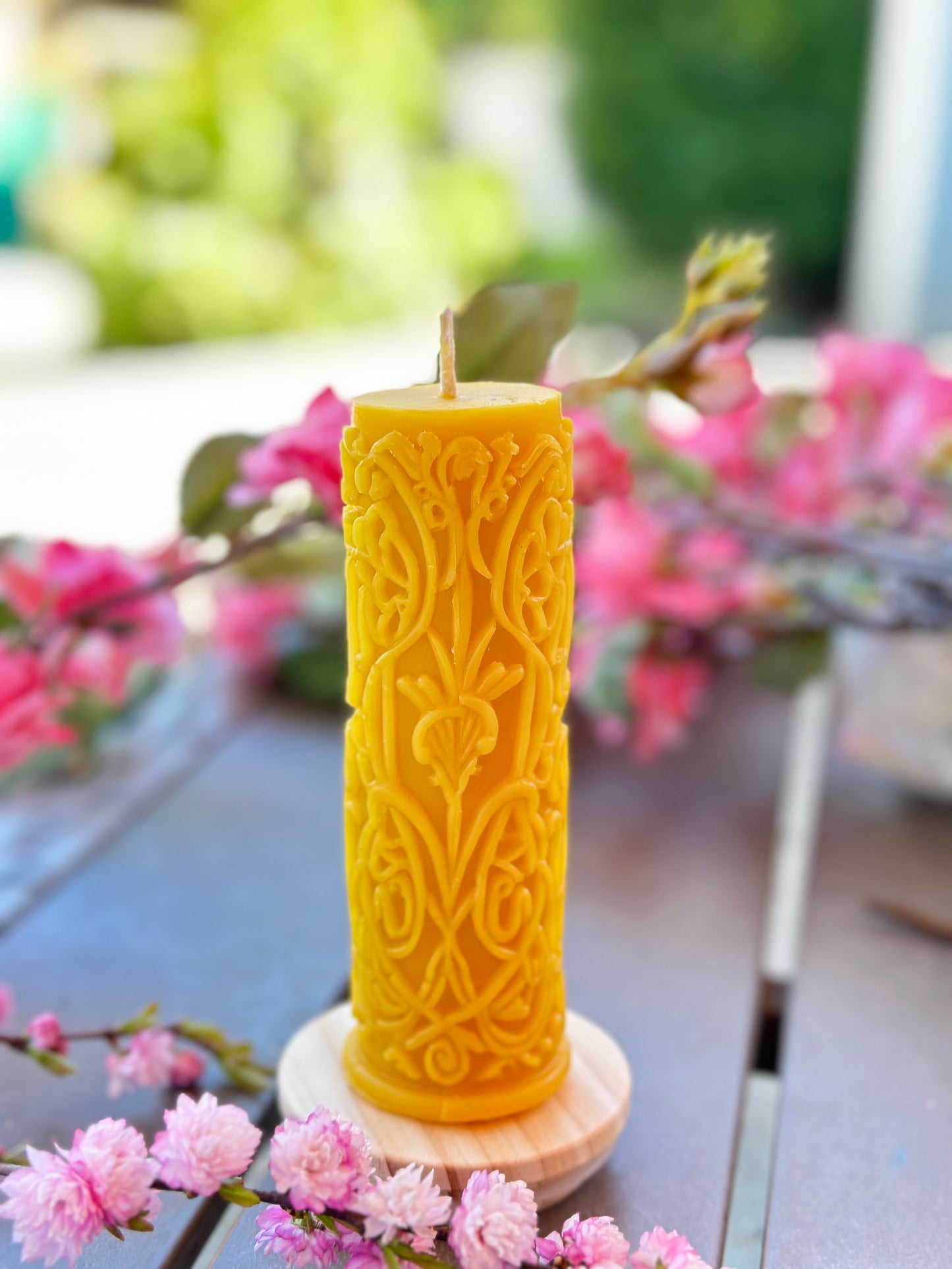 Beeswax “Delicate Etchings” Pilar candle