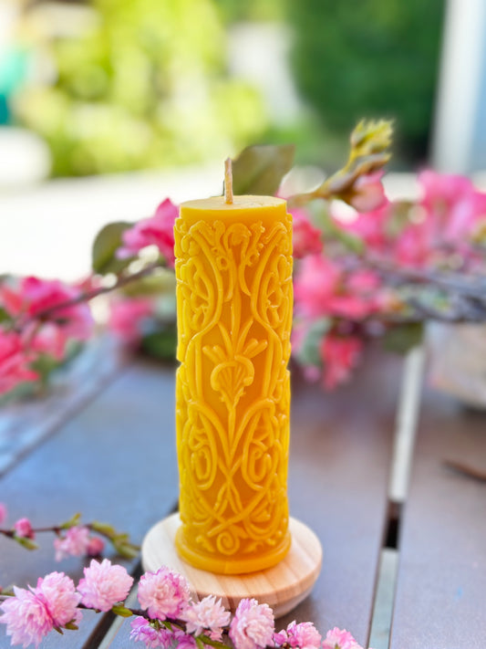 Beeswax “Delicate Etchings” Pilar candle