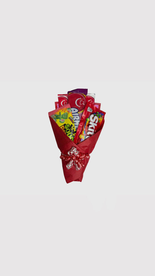Mini Handheld Sour/Sweet Candy Bouquet - RED Wrap