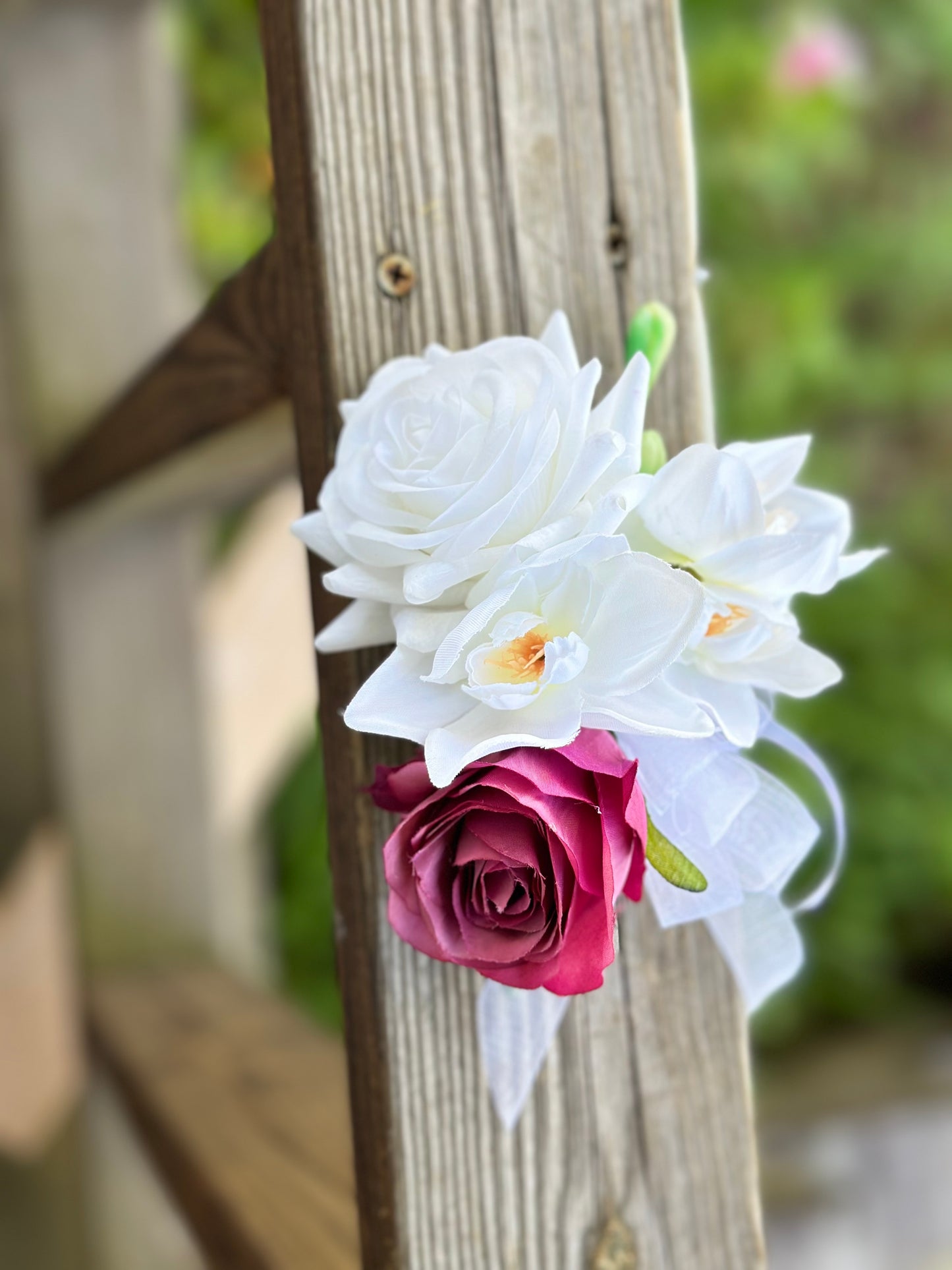 Faux Real-Touch Floral Wrist Corsage - Slap Bracelet