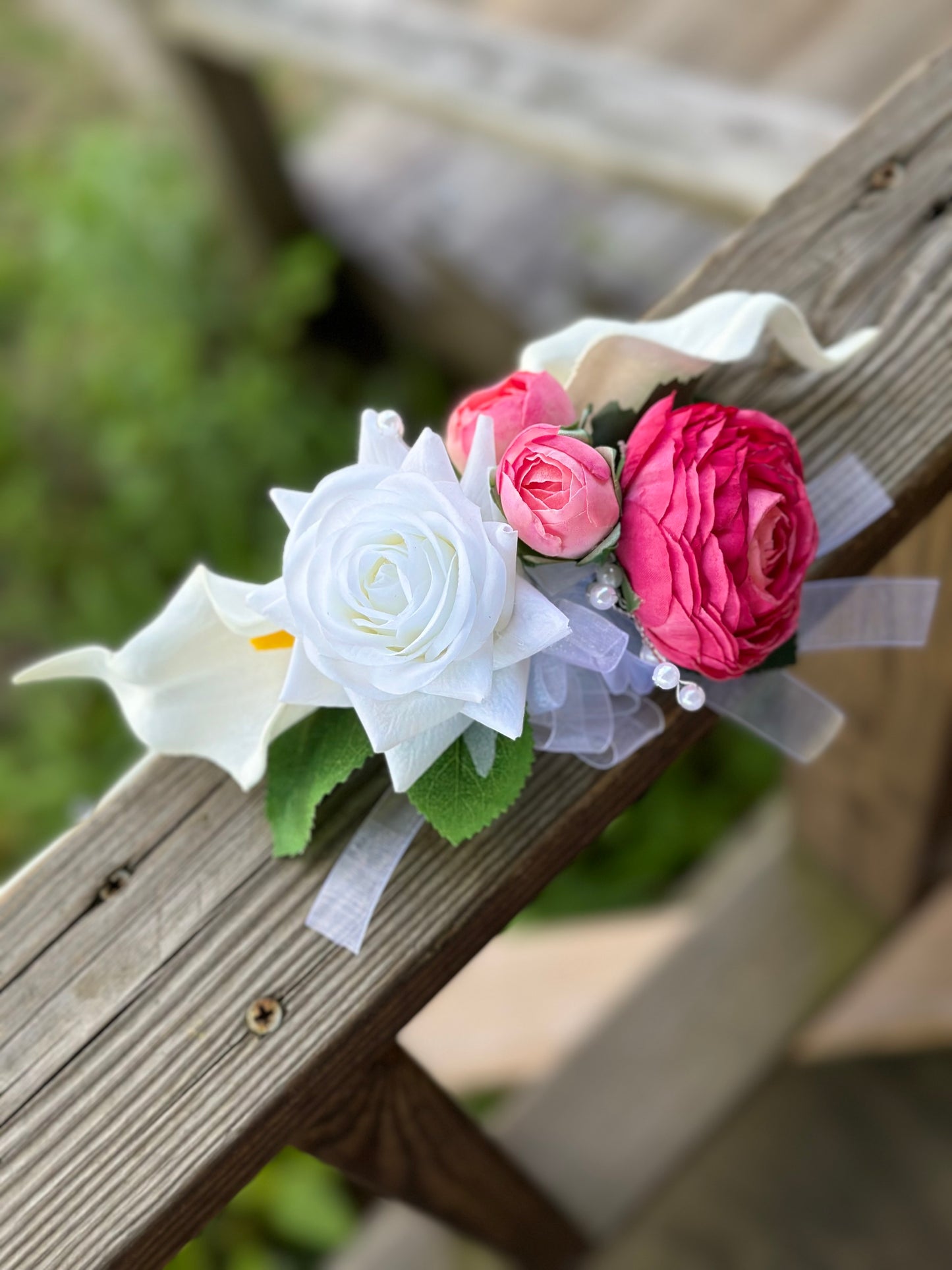 Faux Real-Touch Floral Wrist Corsage - Slap Bracelet