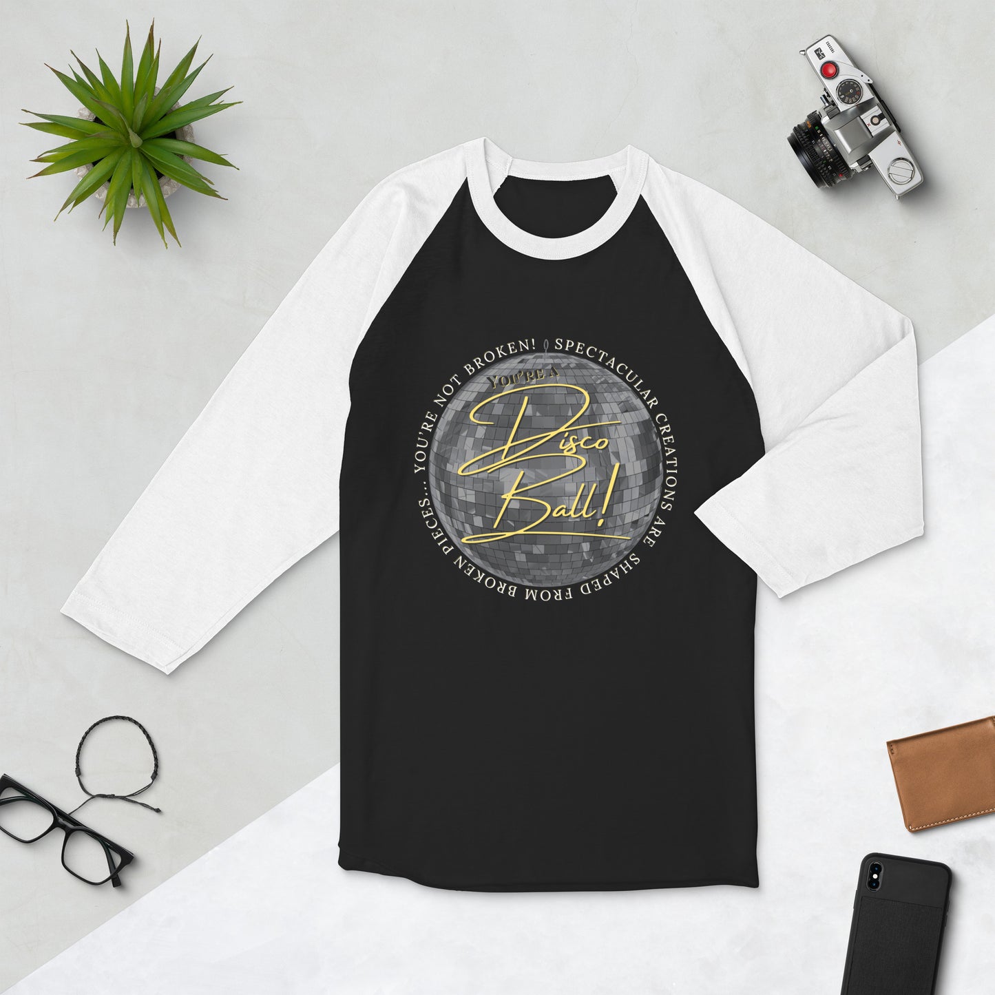 Disco Ball 3/4 Sleeve Raglan Unisex T-shirt